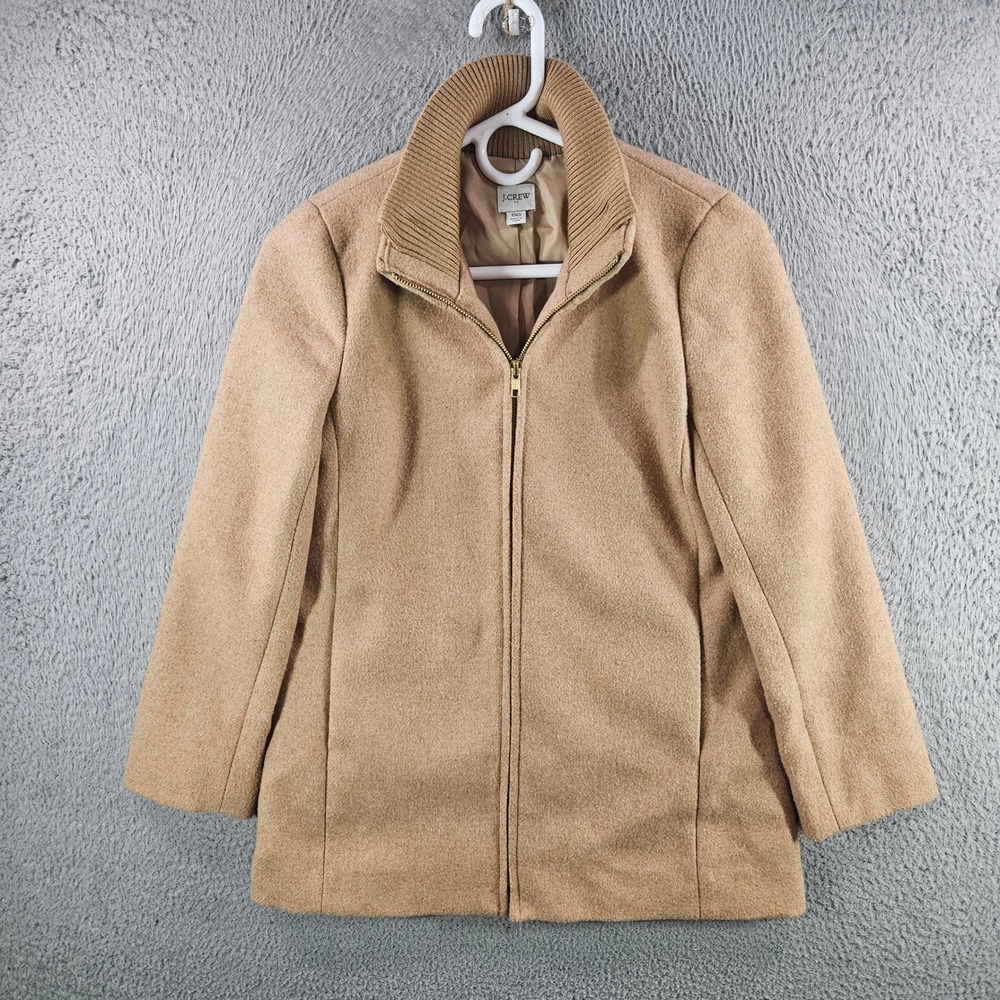 J. Crew Womens Wool Blend Full Zip Ribbed Collar‎ Coat Camel Tan Size 00